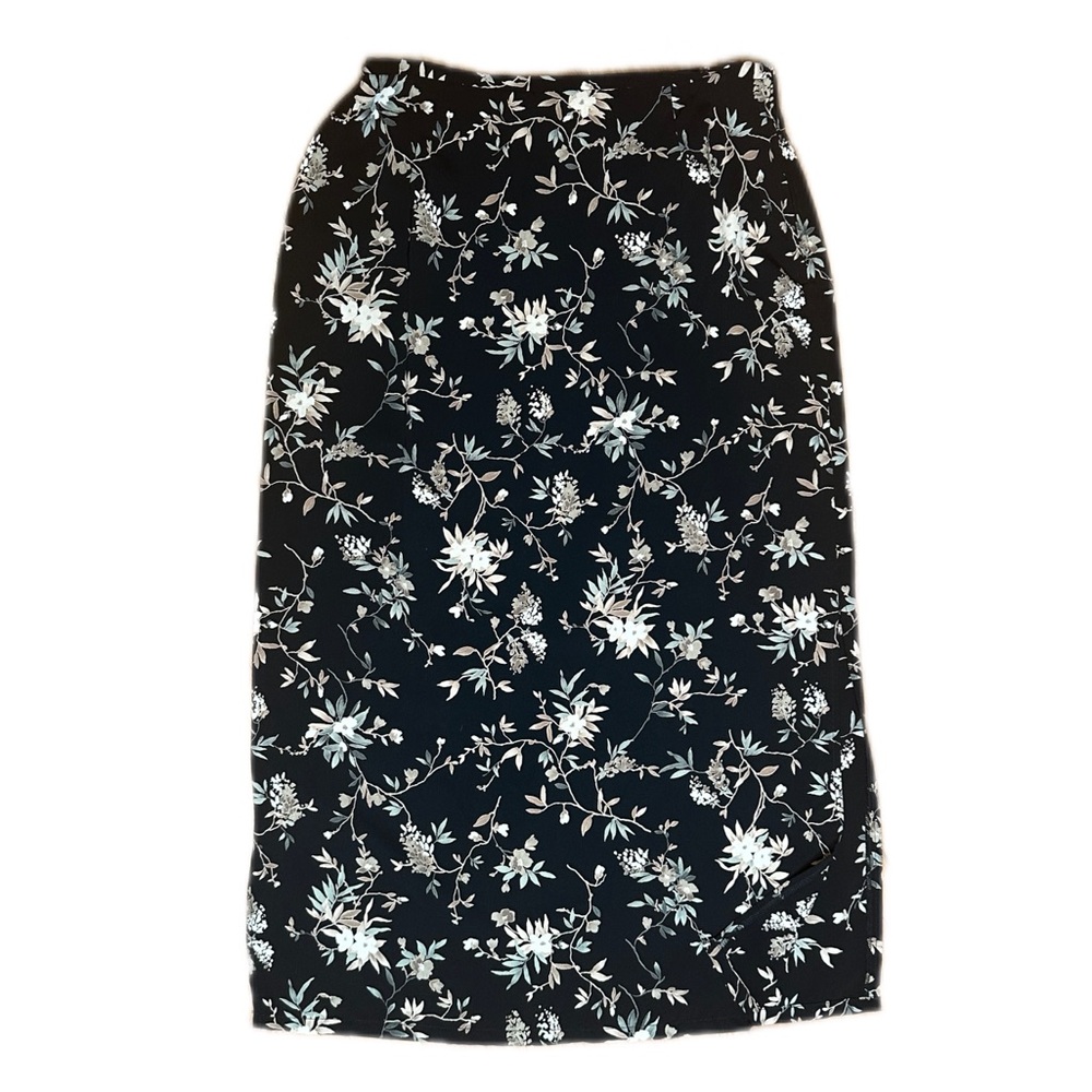 Vintage Kathie Lee Collection Black and White Floral Maxi Skirt Size 14